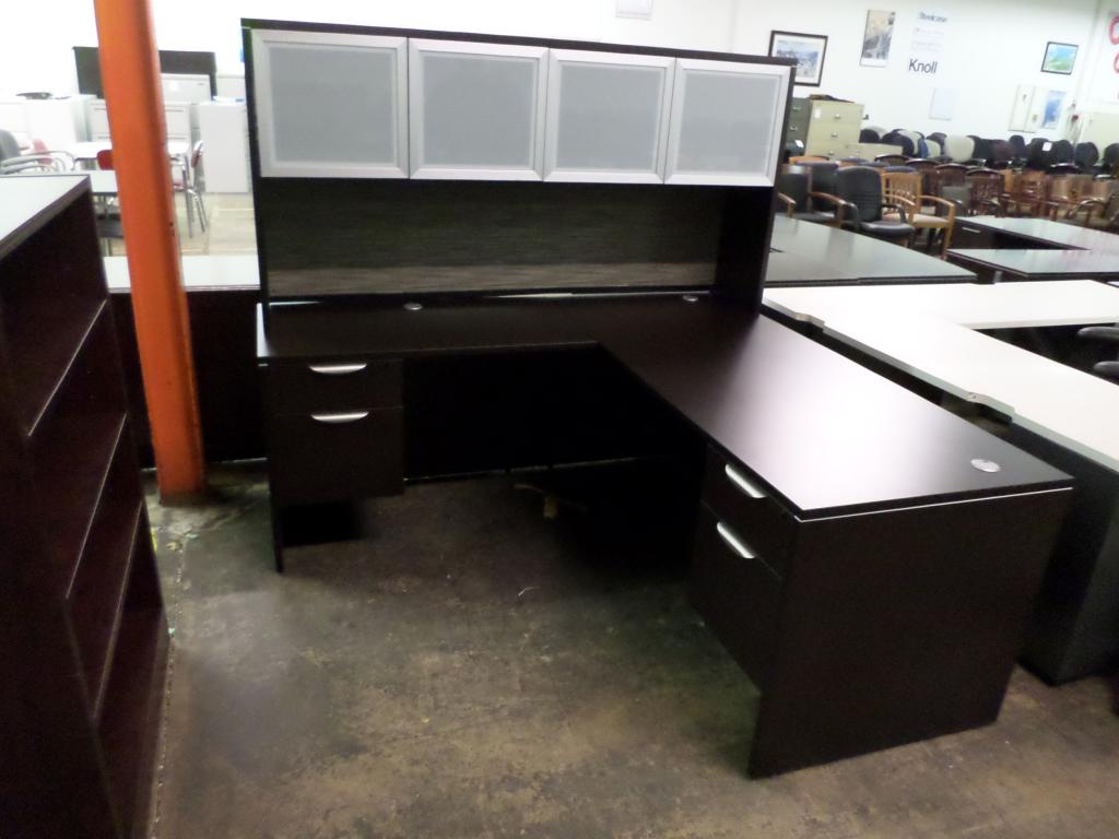 Used Office Desks Used "L" desk with Hutch at Furniture Finders