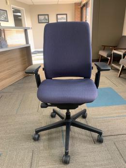 Kimball Wood Frame Guest Chair - Blue Fabric & Cherry Wood - Surplus Office  Equipment